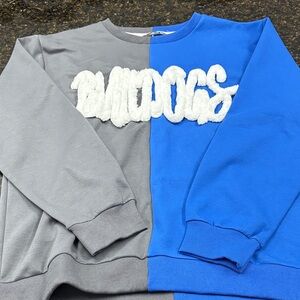 “Bulldogs” Gray and Blue Split Sweatshirt